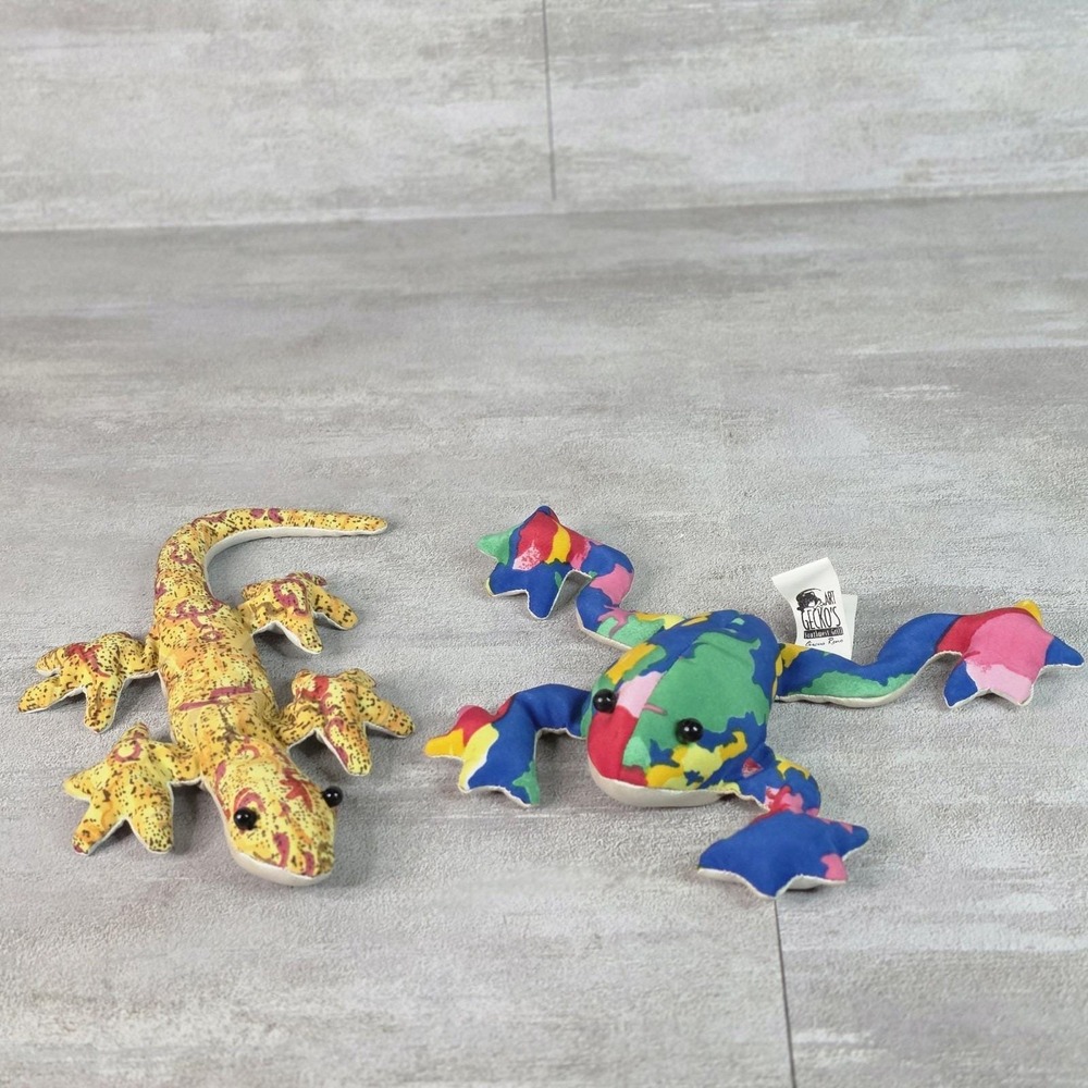 2 Weighted Nanco Gecko Lizard Toy Reptile Bean Bag Saggy Plush Psychedelic VTG
